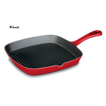 Esmalte de lustre longo Cast-Iron Square Grill Pan com boca de óleo